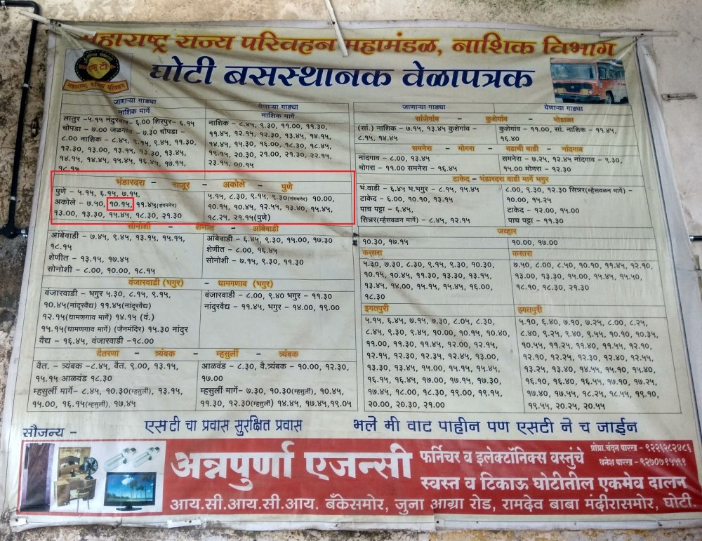 Ghoti Bus Time Table